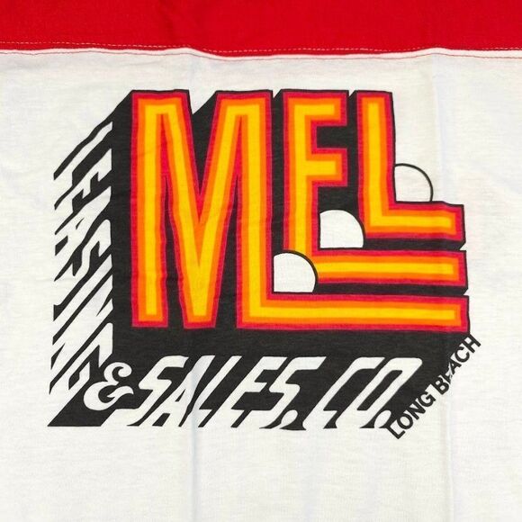 Vintage MEL Long Beach T Shirt Mens Size Small Red 80s Ringer Tee Made In USA - Picture 4 of 7